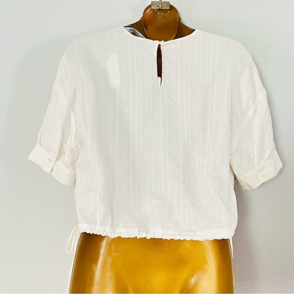 Zara White Textured Crop Top Size Small | Minimal Chic Drawstring Hem Blouse - Picture 4 of 5